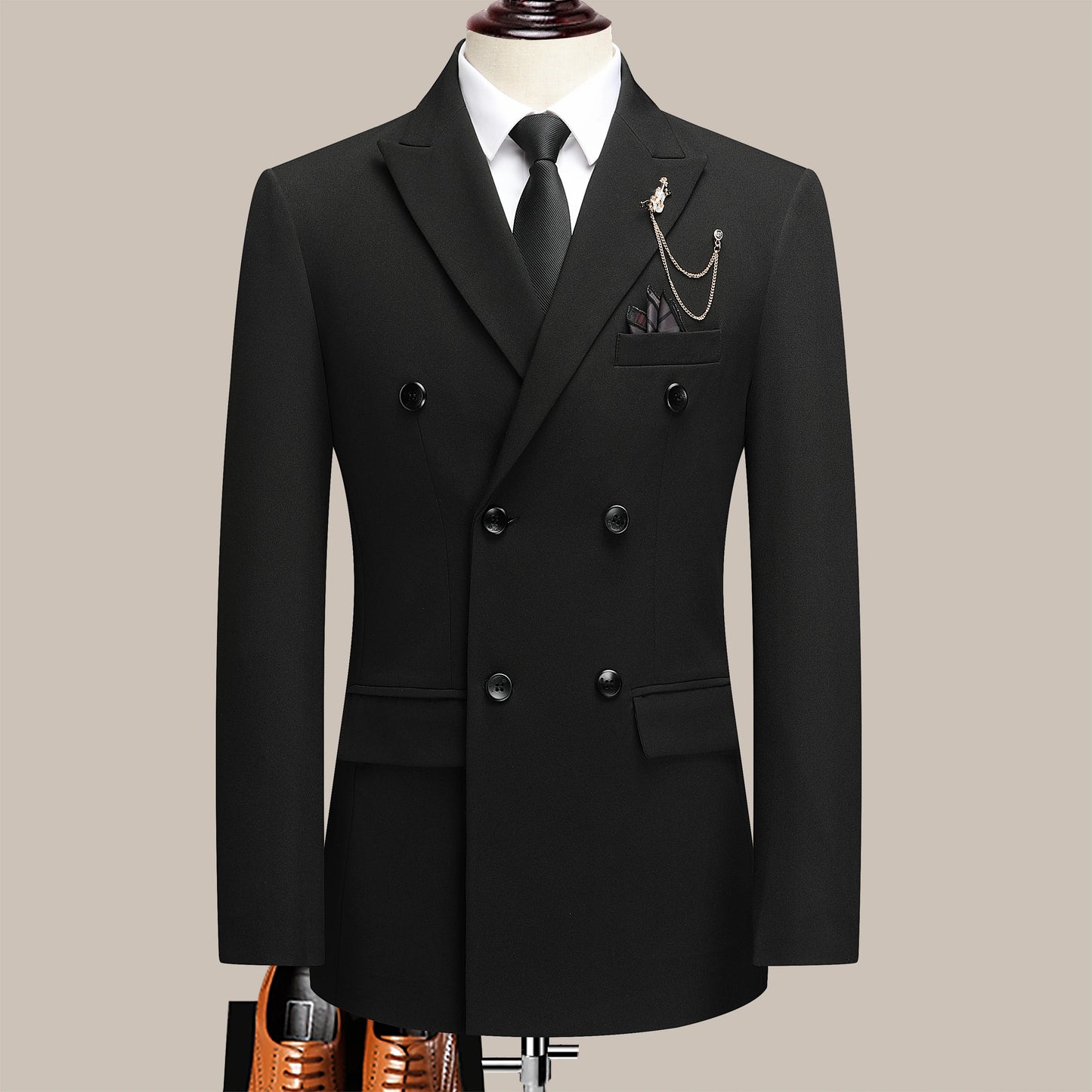 The latest men's solid color suit two-piece set with lapel collar and double breasted buttons for four seasons, men's business s