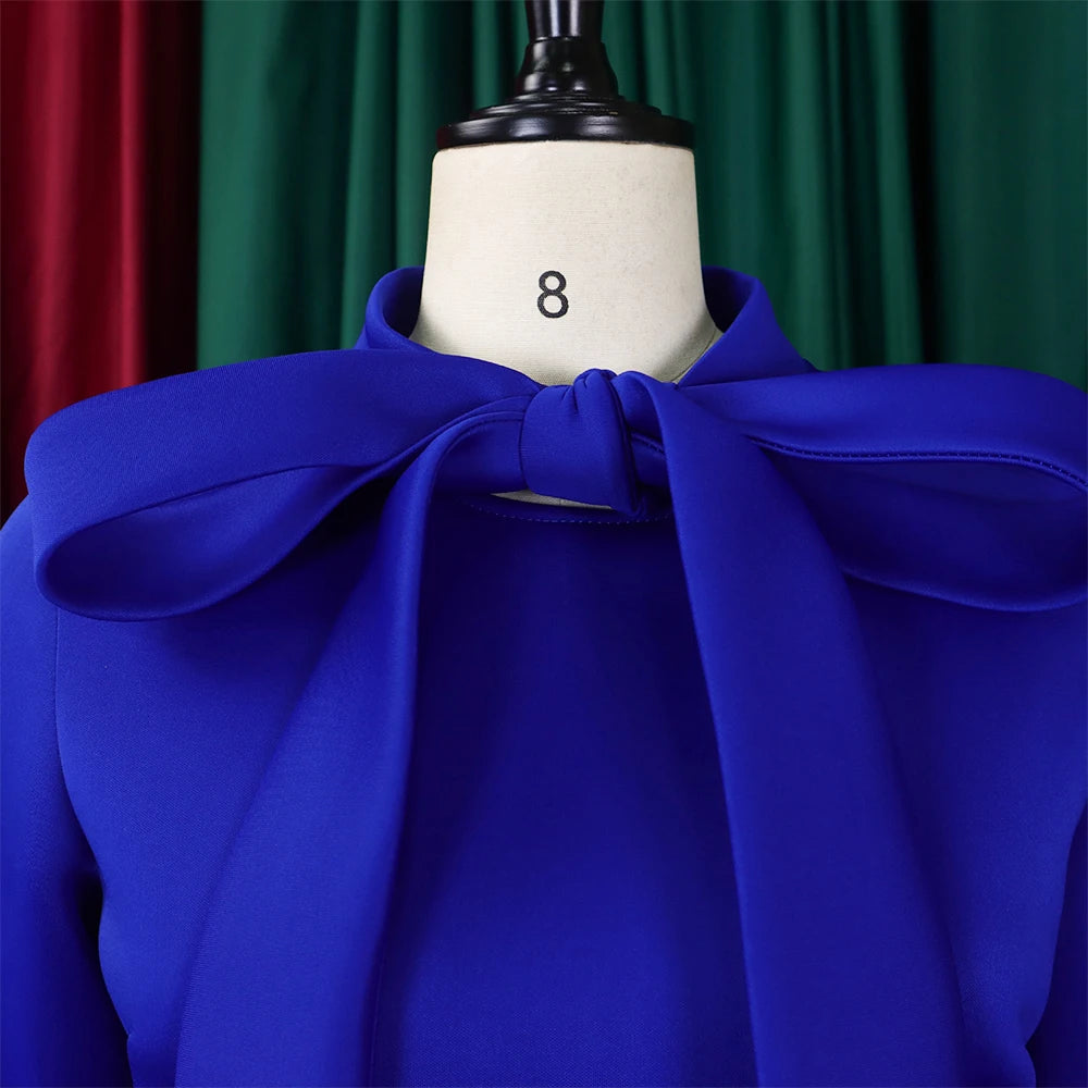 Elegant Party Dresses for Women Luxury Woman 2024 Bow Collar Full Sleeve High Waisted Pleated Mid Calf Birthday Dinner Celebrate