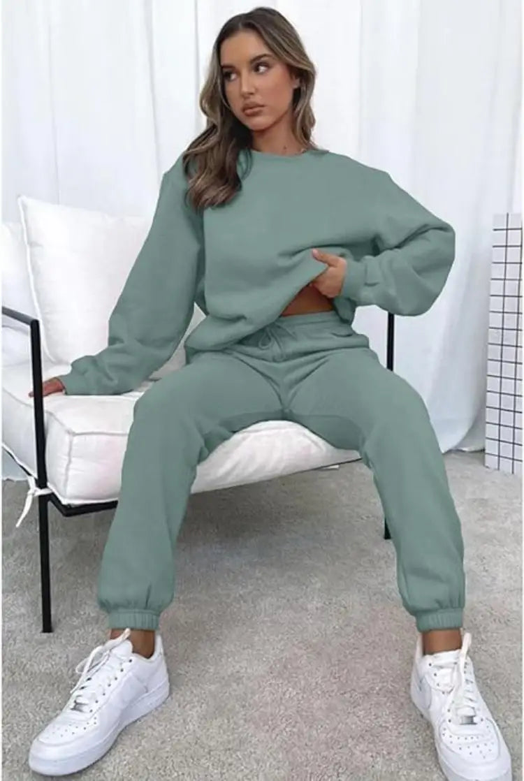 Casual Sets for Women 2 Piece Sweatsuit Outfits Long Sleeve Simple Commuting Pants Set Tracksuit