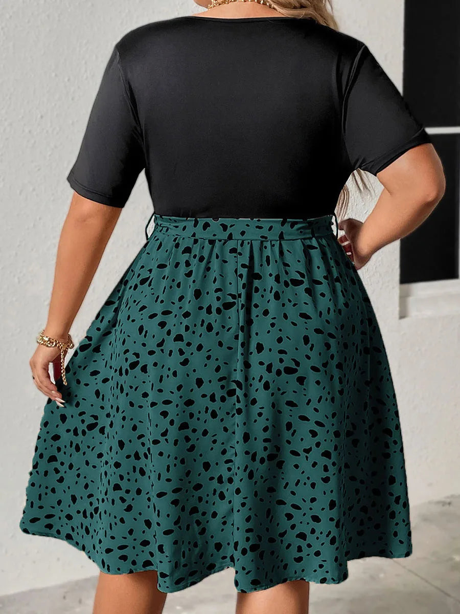 Women Plus Size Dress Floral Print Ruffle Sleeve V-Neck Maxi Dress Summer Boho Casual Long Dress with Belt and Pockets