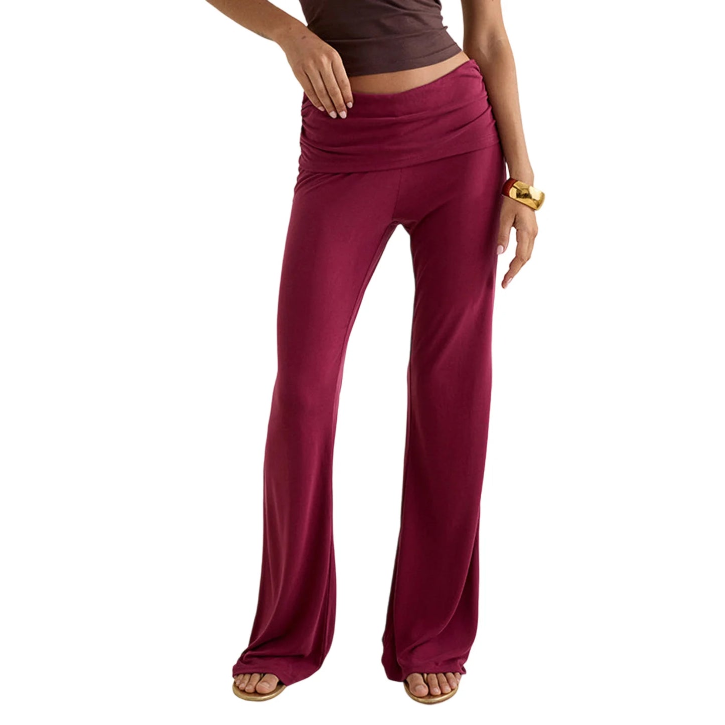 Women s High Waisted Wide Leg Pants Elegant Flare Trousers for Formal Events and Office Wear