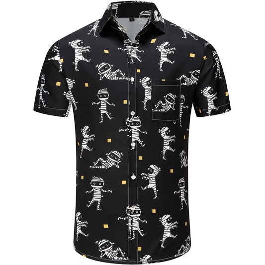 KYKU Funky Halloween Hawaiian Shirt for Men Palm Beach Shirts Tropical Vacation Shirts