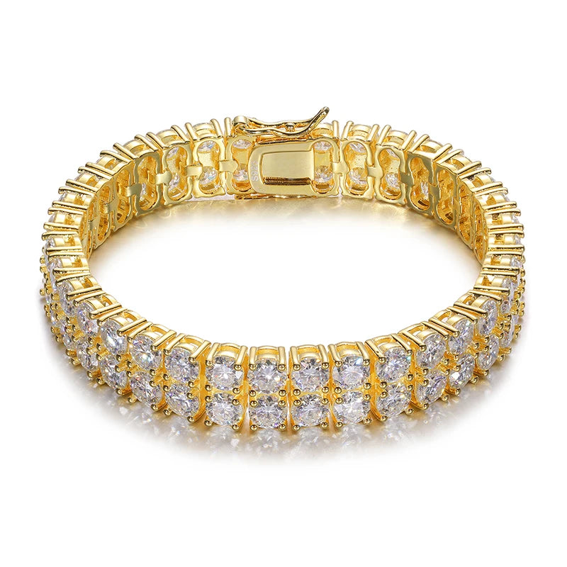TUHE Double Row D VVS1 Moissanite Tennis Bracelet 3MM For Man Unisex Hip Hop Jewelry Woman Brass Bracelet Fashion Party Gifts