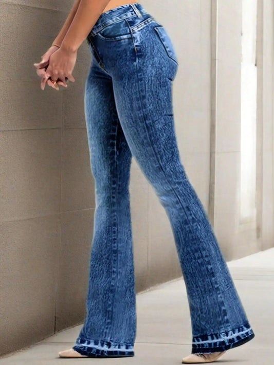 2025 Fashionable Women's Stretch Slim-Fit Jeans, Slim-Fit Flared Trousers, High-Waisted Blue Denim Long Pants, Women's Retro Cla