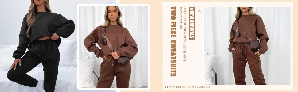 Casual Sets for Women 2 Piece Sweatsuit Outfits Long Sleeve Simple Commuting Pants Set Tracksuit