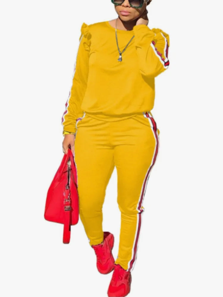 Women's 2 Piece Outfits Ruffle Long Sleeve and Pants Sweatsuits Casual Set