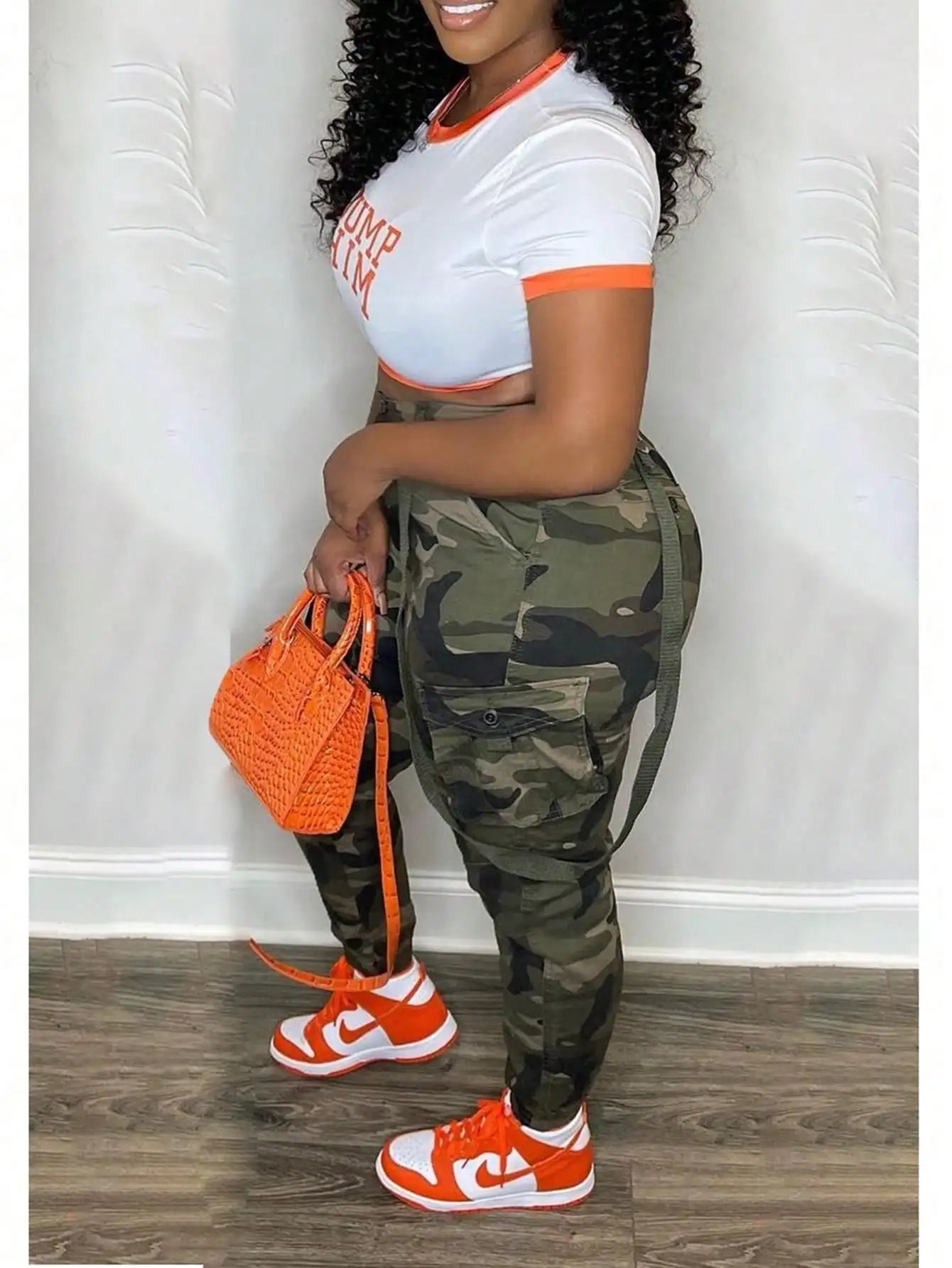 Women's Y2K Camo Cargo Pants - High-Waisted Slim Fit Army Fatigue with Suspenders, Casual Jogger Sweatpants