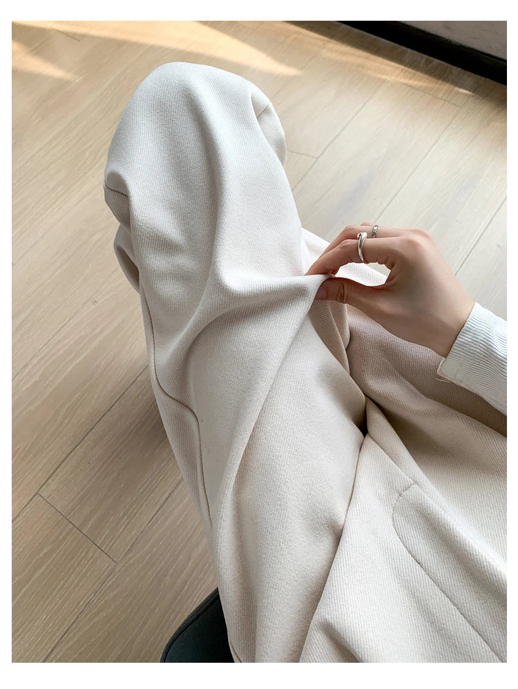 Seoulish Autumn Winter Thicken Woolen Casual Loose Full Length Pants 2025 New Button High Waist Chic Wide Leg Trousers Female