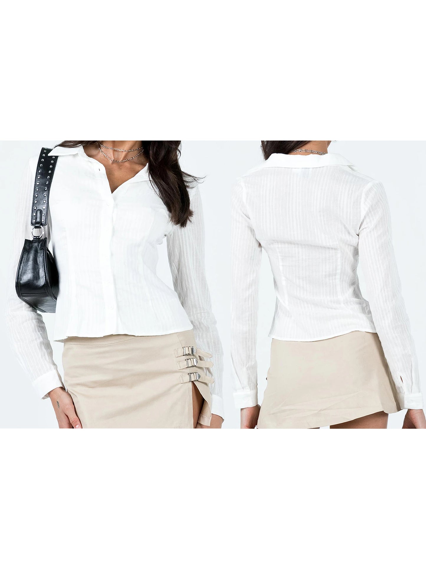 Women Plaid Blouse Long Sleeve Lapel Button Up  Fit Shirt Casual Streetwear for Daily Wear and Outings