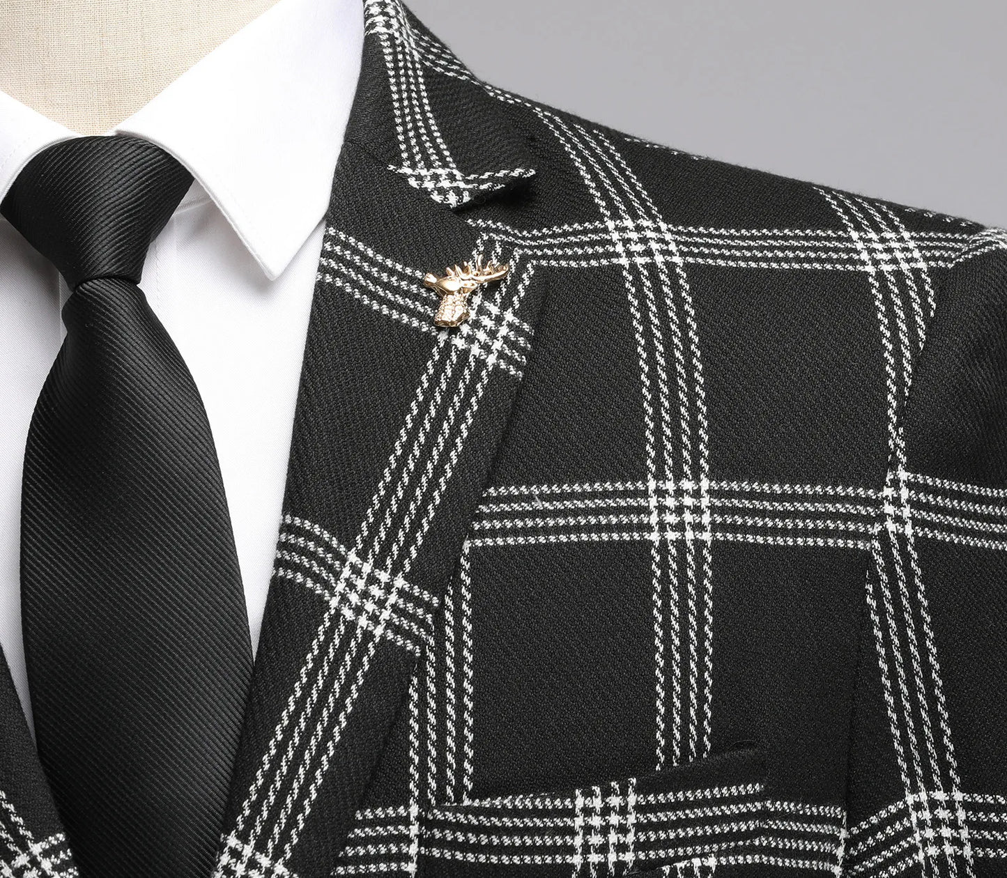 Men's Plaid Suit, Slim Fit Polyester Blend Long Sleeve Tuxedo with Chest Pocket, Machine Washable