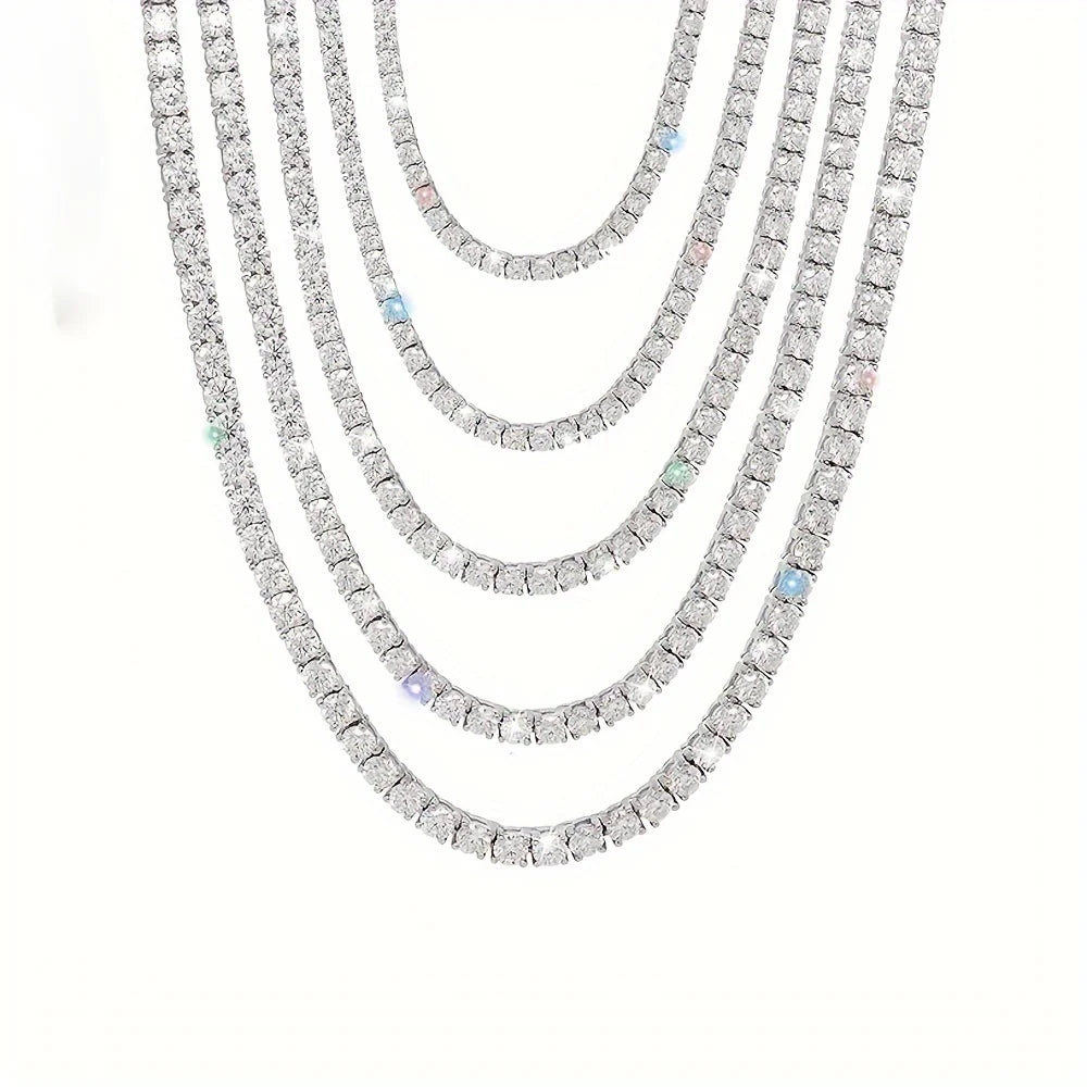 1pc S925 Sterling Silver With 45.9-112.00CT Moissanite Tennis Necklace Gift 3-6.5 Mm D Color VVS1 Round Cut Moissanite Tennis Ne