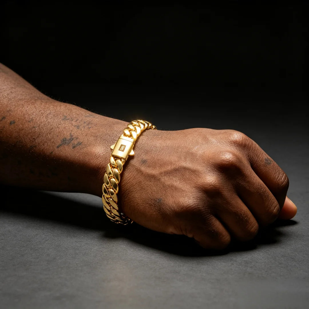 8mm Gold Color Stainless Steel Cuban Miami Link Chains Bracelet for Men Hip Hop Rapper Jewelry