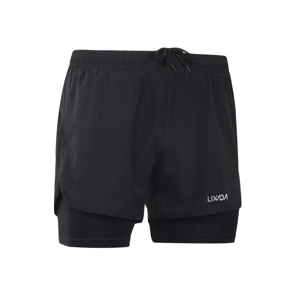 Men's 2-in-1 Running Shorts Quick Drying Breathable Active Training Exercise Jogging Cycle Shorts with Longer Liner