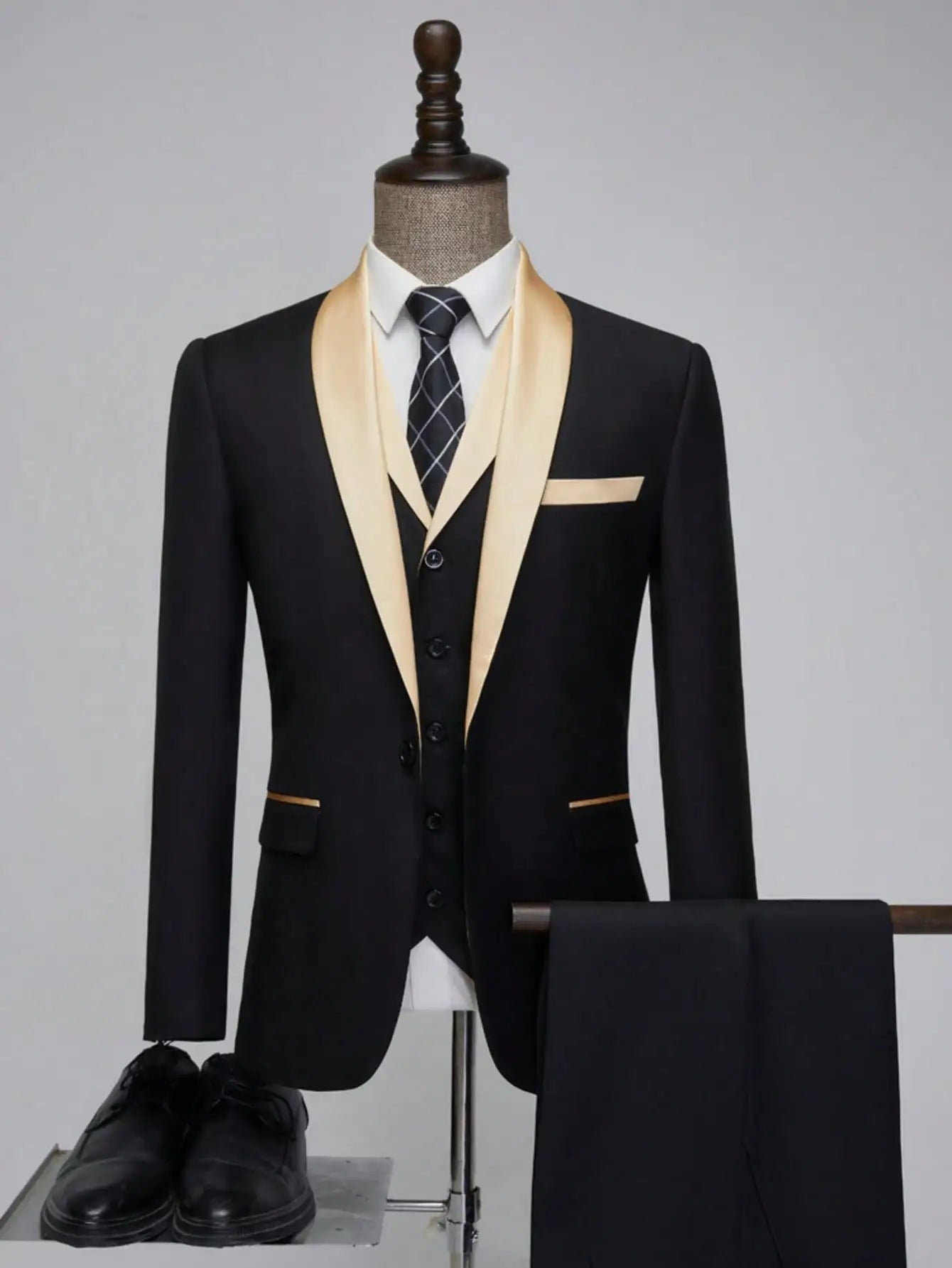 Mens 3 Piece Suit Tuxedo, Slim Suit Set, Blazer Vest And Pants For Prom Wedding