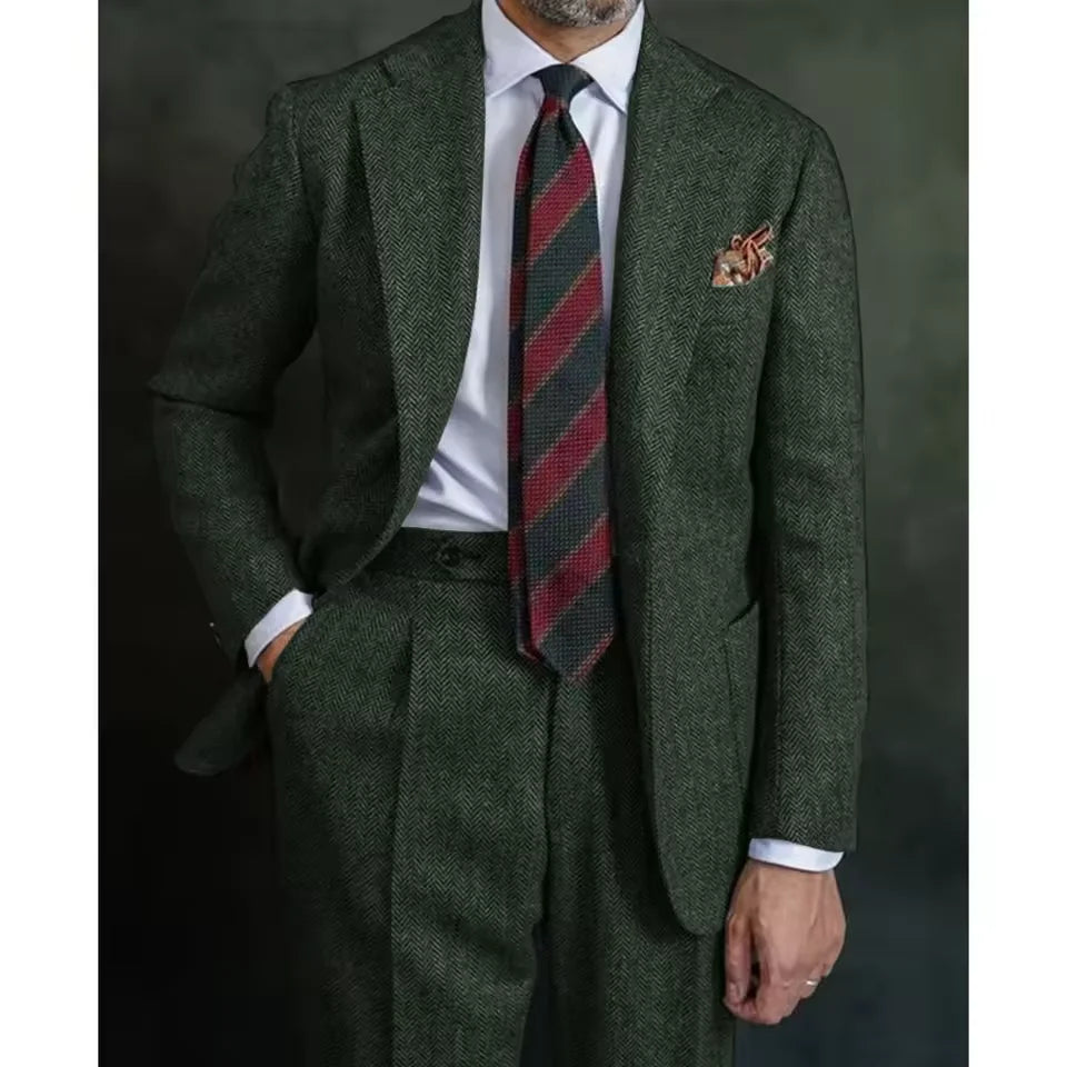 New Men's Herringbone Suit Two Piece Suit Elegant Men's Suit Pants Set Casual Suit Men's Clothing Men's Pants Halloween Party