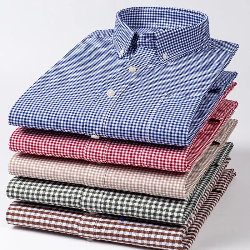 New in Shirt High-Quality 100% Cotton Long-Sleeve Shirts for Men Slim Fit Casual Soft Plaid Tops Single Pocket Houndstooth Cloth
