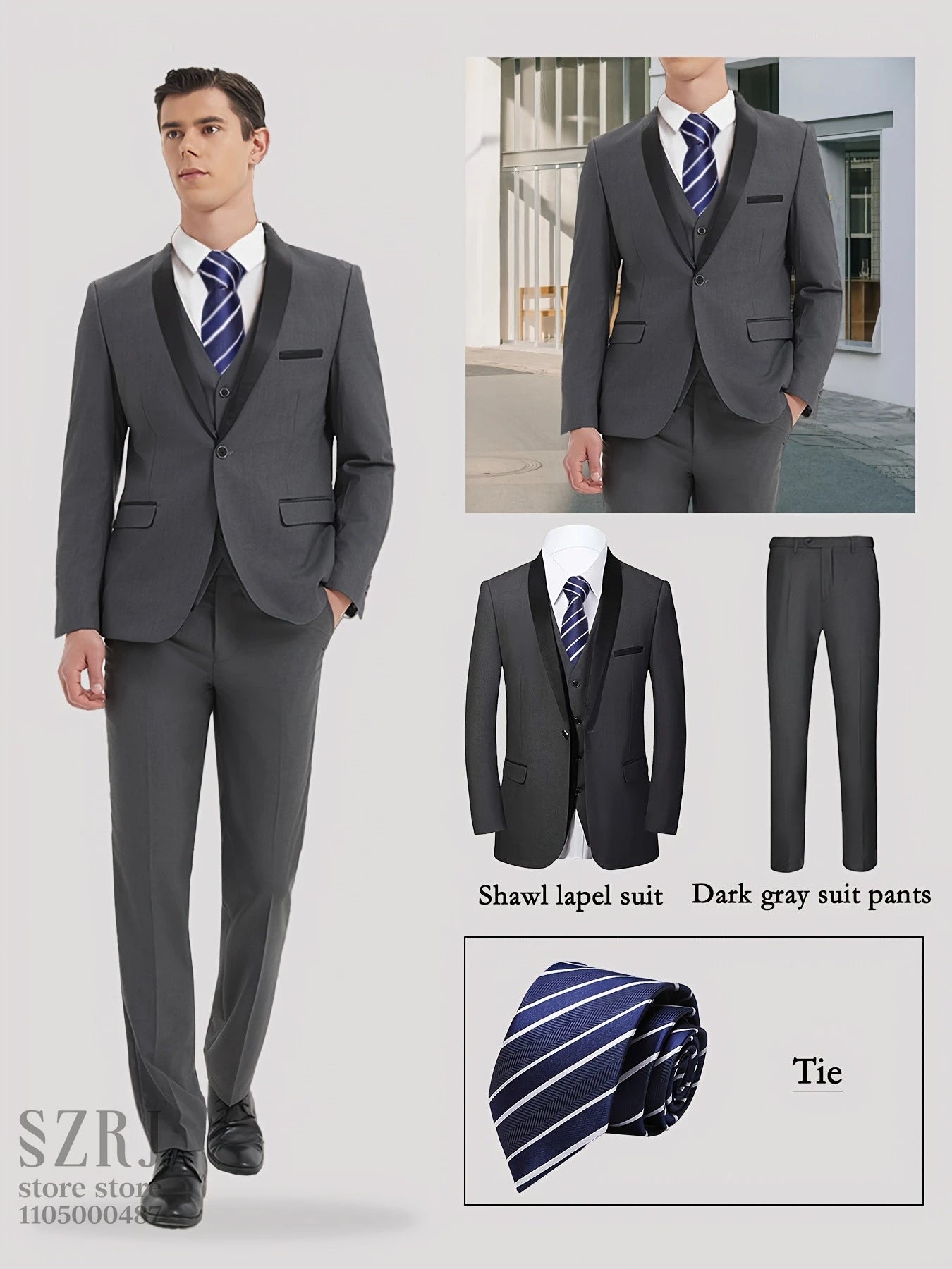 4pcs Men's Tuxedo Set:Classic Lapel Blazer,Vest,Pants&Tie High-Quality,Adjustable Waist.For Parties,Weddings, Proms. Comfy Fit.