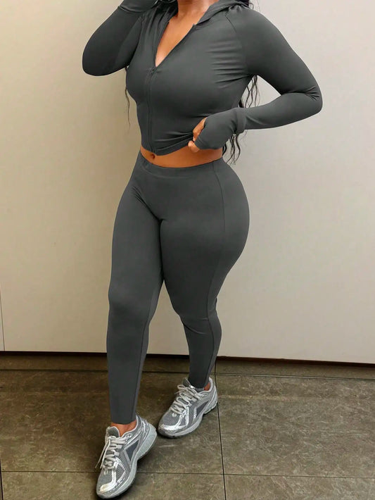 Women's Yoga 2 Piece Set  Solid Color Long Sleeve Tee Top And High Waisted Casual Pant Outdoor Clothing