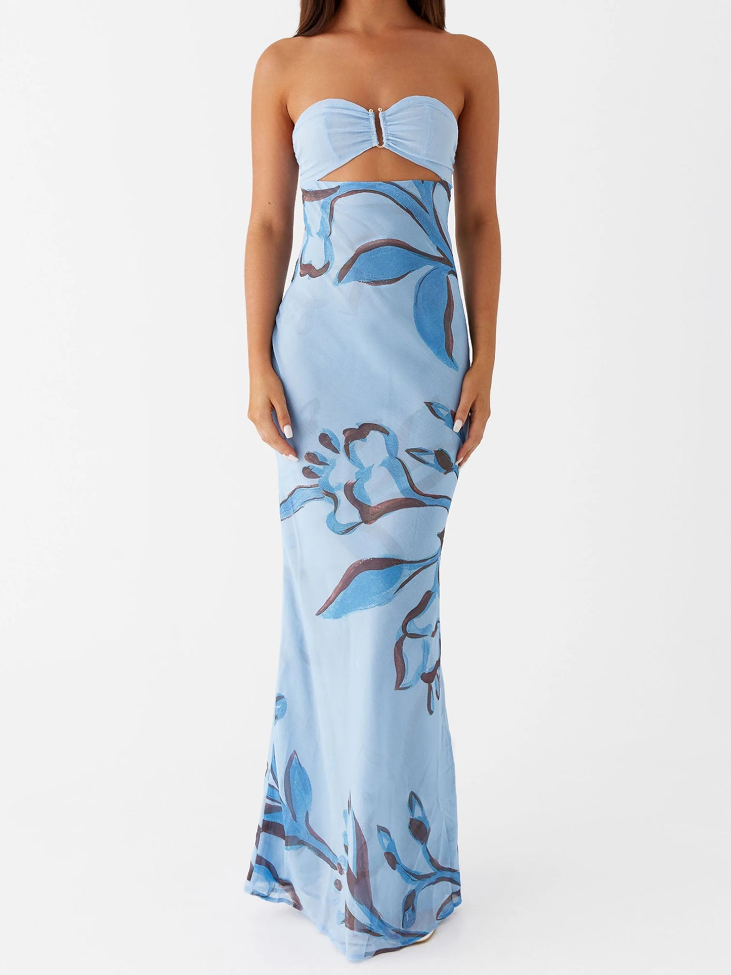 Elegant Maxi Dress with Off-Shoulder Design and Floral Print Stylish Backless Strapless Tube Dress for Summer Beach Party with