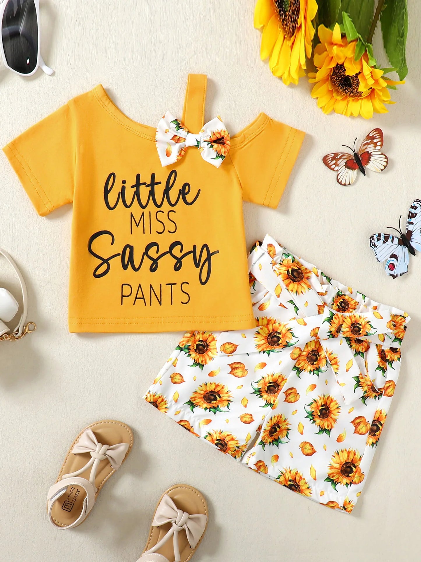 Toddler Baby Girls Clothes T-shirt + Casual Shorts Pants Cute Summer Clothing Set Outfits Halter Slant Shoulder Bow Top