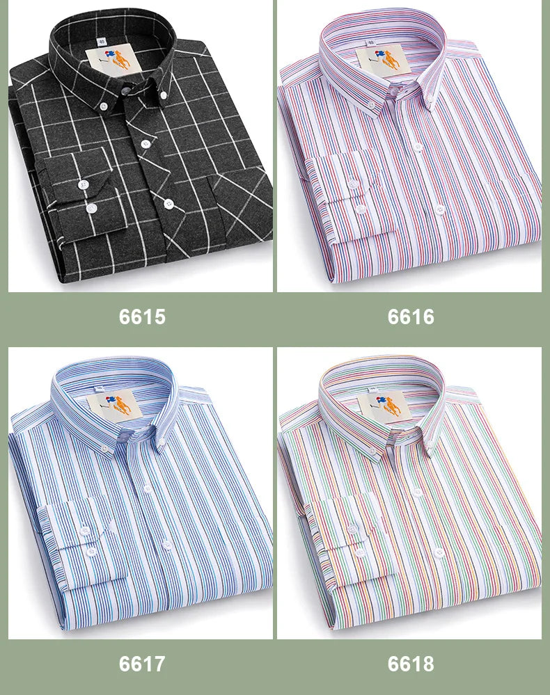 Men Cotton Casual Shirts Plus Size Long Sleeve Striped Plaid Man's Clothing Daily Easy Care Fashion Business Dress Smart Shirts