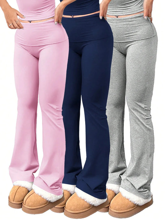 3pcs/Set Women's Yoga Pants - Elastic Waist, High-Waisted Flare/Bootcut Leggings for Gym/Workout/Casual