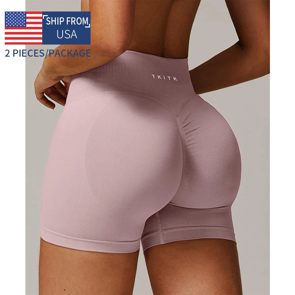 Newly listed price 2 Pcs TKITK Shorts Pro Solid Seamless Women Soft Fitness Outfits Yoga shorts Gym Running Bike Wear