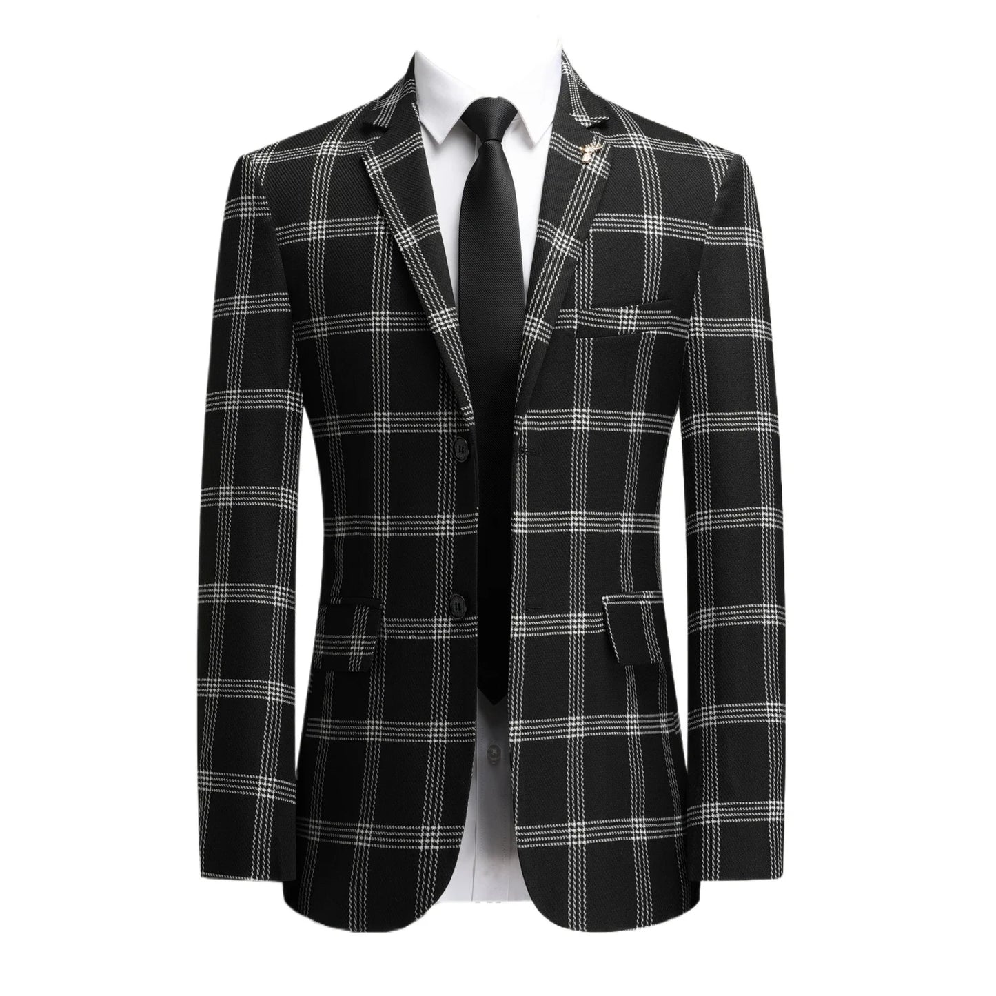Men's Plaid Suit, Slim Fit Polyester Blend Long Sleeve Tuxedo with Chest Pocket, Machine Washable