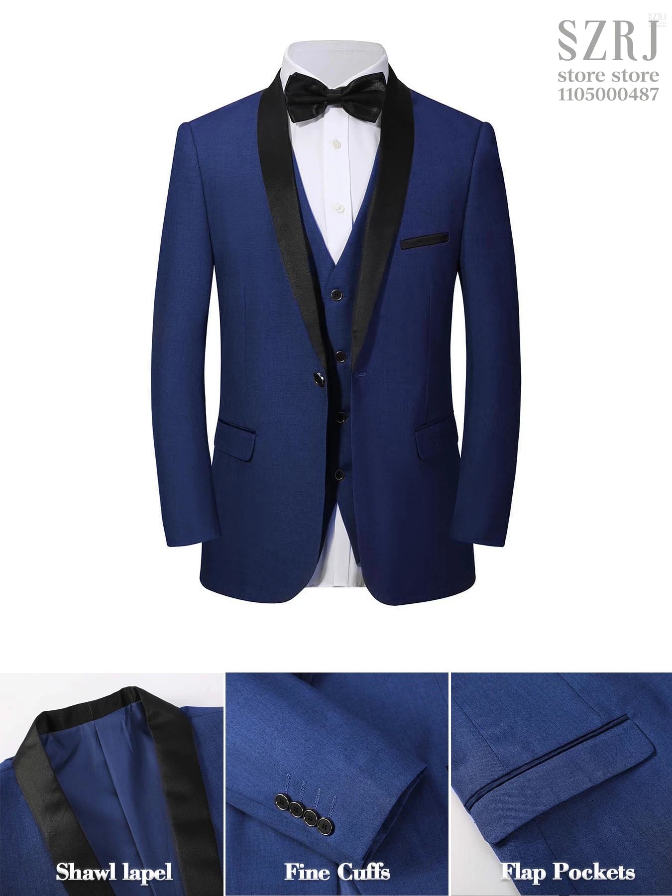 4pcs Men's Tuxedo Set:Classic Lapel Blazer,Vest,Pants&Tie High-Quality,Adjustable Waist.For Parties,Weddings, Proms. Comfy Fit.