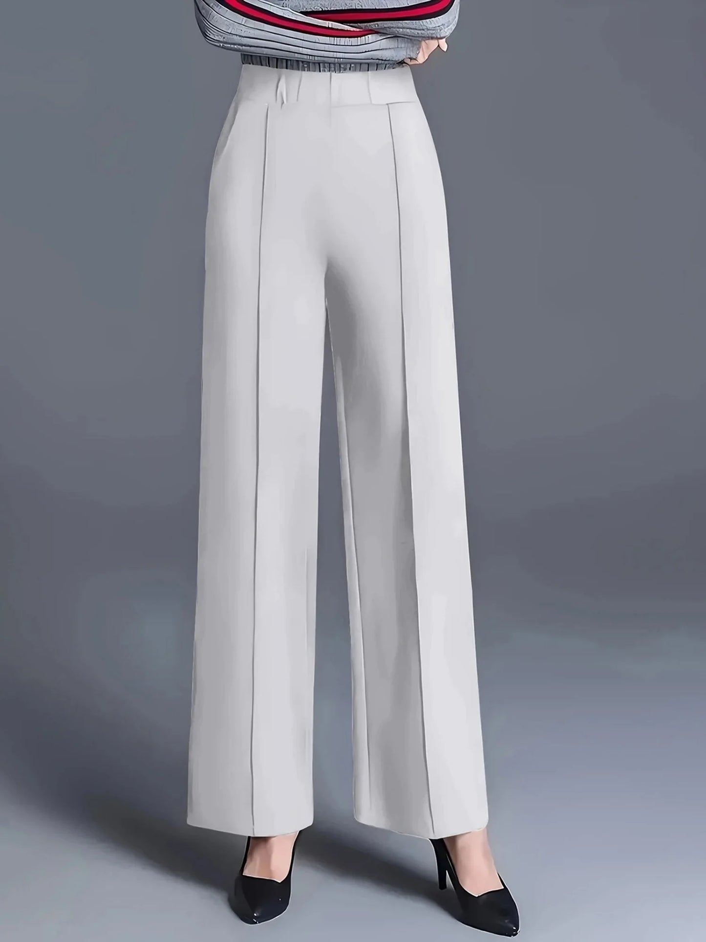 Women s High Waist Straight Leg Pants with Pockets for Business Casual Office Wear - Elastic Waist Dress Trousers