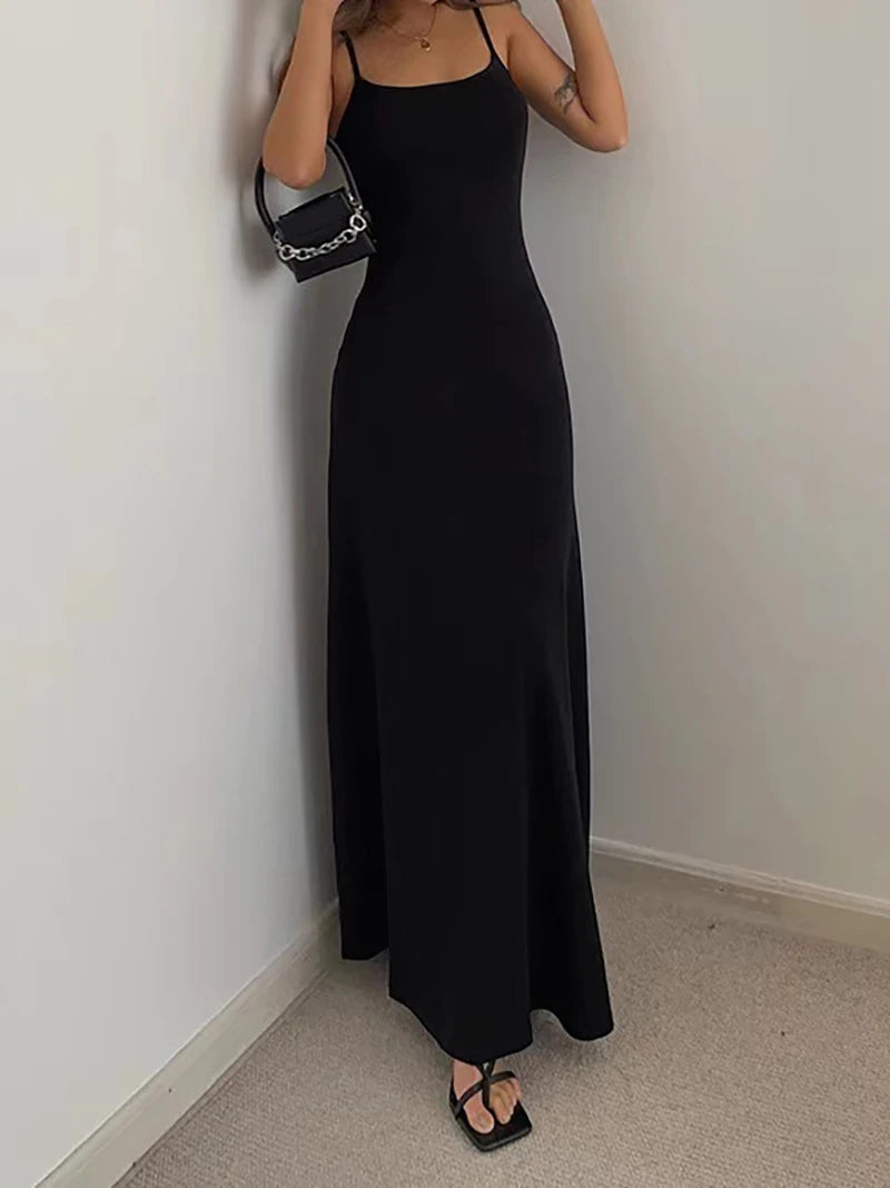Woman Spring Summer Bodycon Dress Female Sexy Sleeveless Spaghetti Strap Sheath Dress Elegant Backless Evening Dress Long Skirt