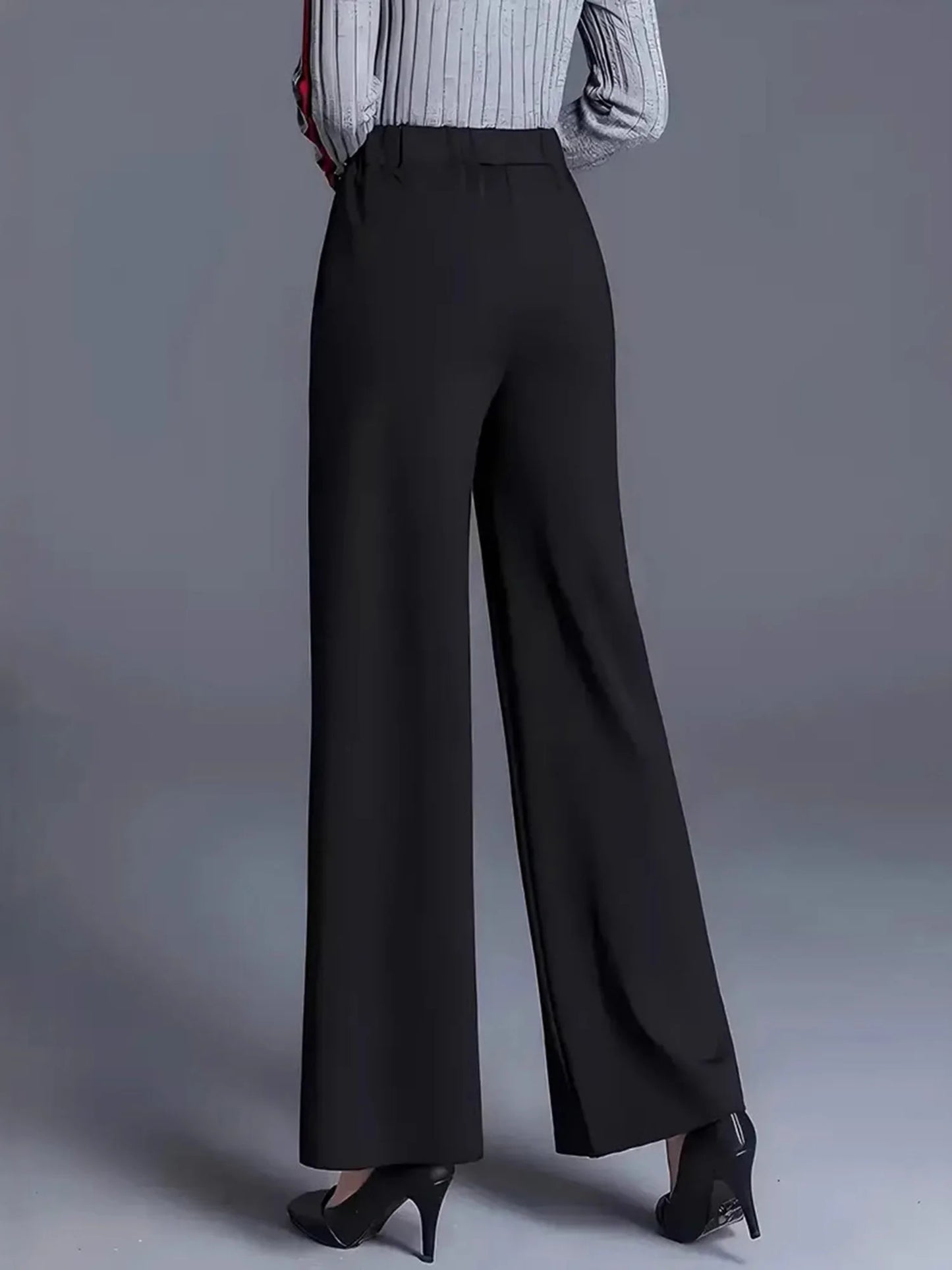 Women s High Waist Straight Leg Pants with Pockets for Business Casual Office Wear - Elastic Waist Dress Trousers