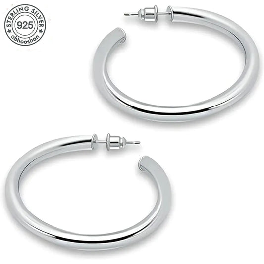 925 silver, large circle earrings, women's earrings, simple temperament lovely, girls must have, Valentine's Day, cheap girl ite