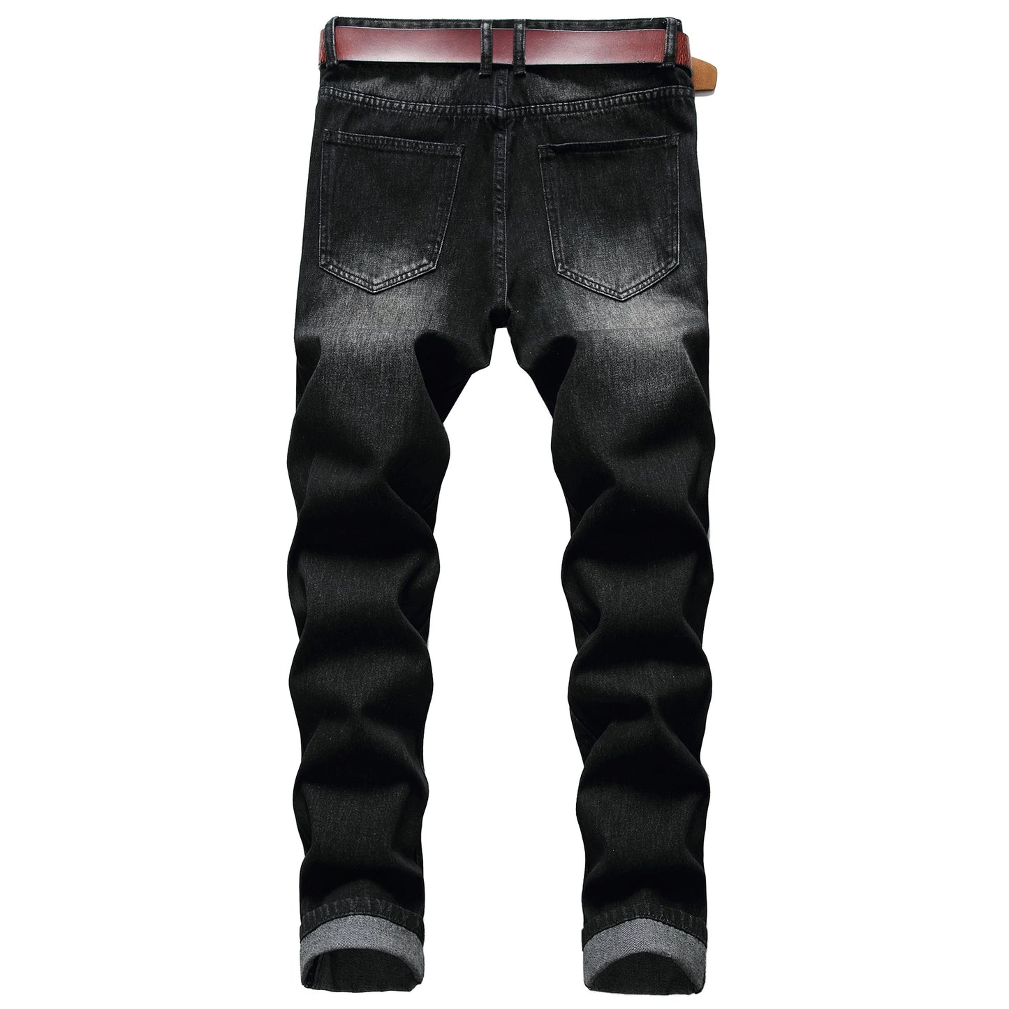 Men's black casual ripped jeans, men's slim fashion casual denim trousers