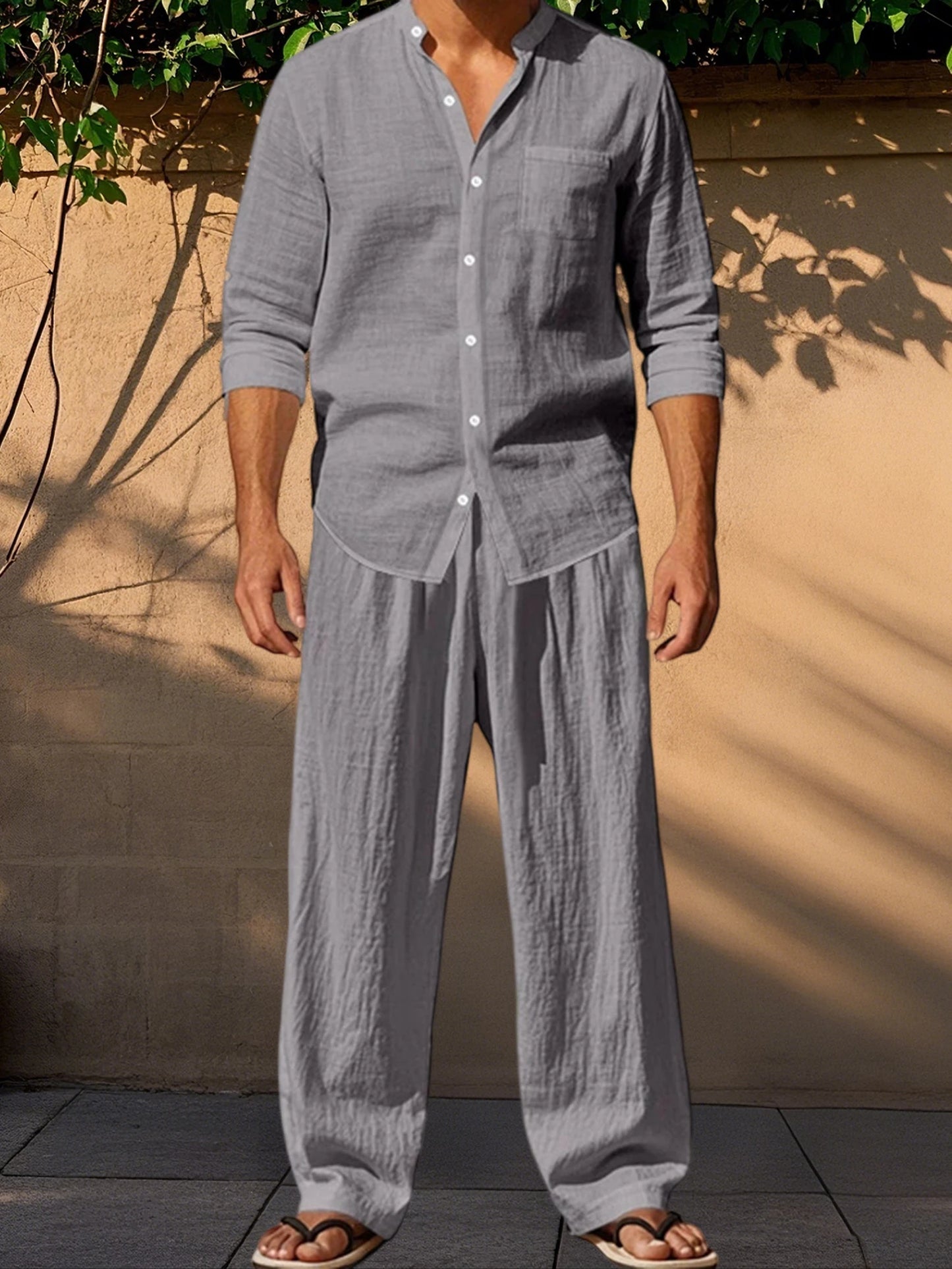 Men s Cotton Summer Outfits Sets Lightweight Breathable Short Sleeve Shirt and Shorts 2 Pcs Set for Beach Vacation