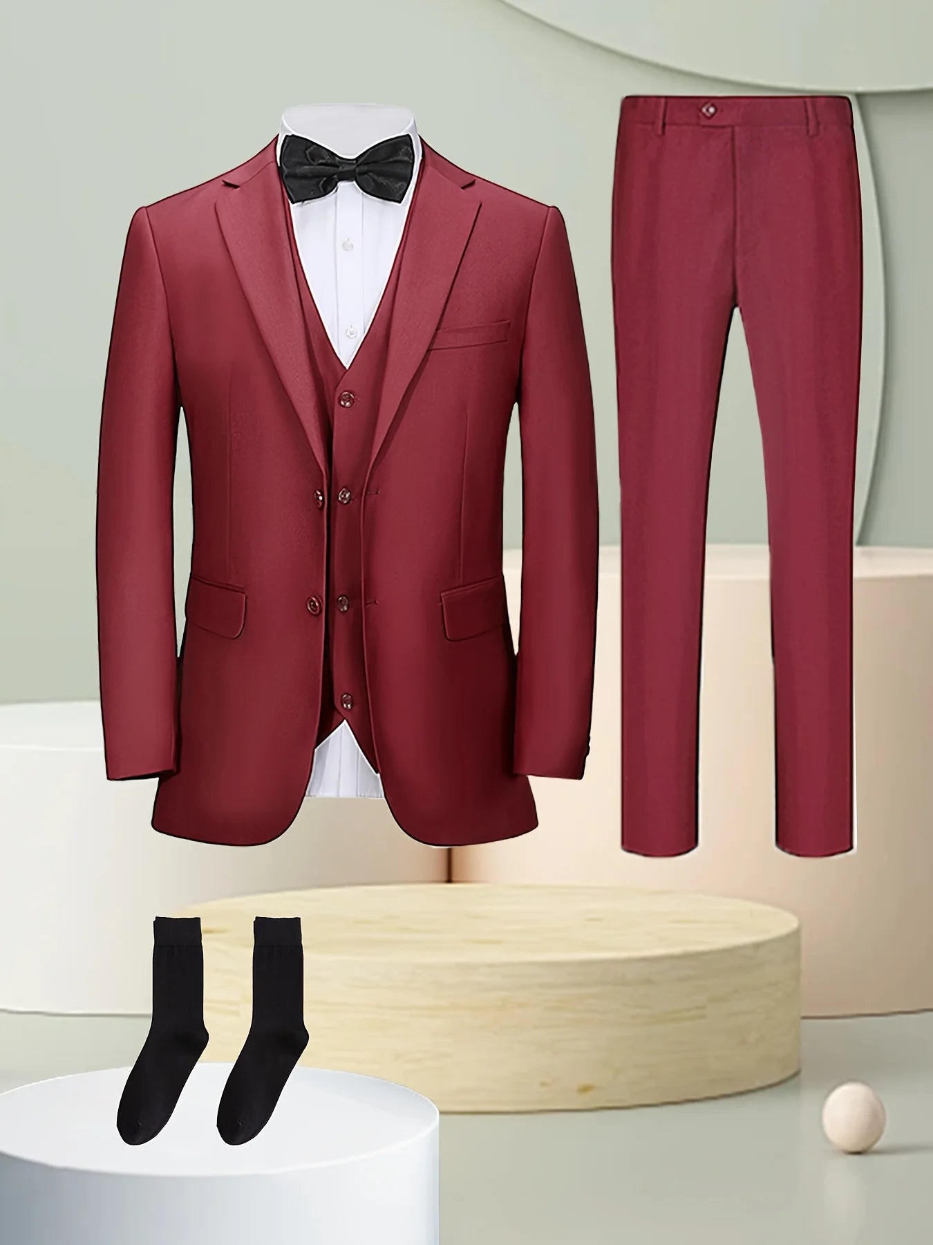 4PCS Men's Formal Tuxedo Set: Vest + Pants + Socks | Classic Solid Suit for Business/Party/Interview