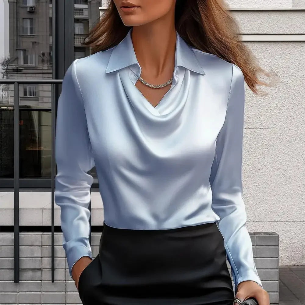 Satin Women Shirt Vintage Long Sleeve Blouse Women Silk Elegant Womens Tops Commuting Luxury White Shirt Autumn Female Clothing