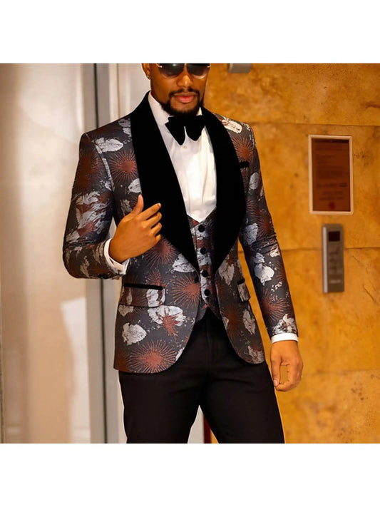 Men’s Suits Slim Fit 3 Piece One Button Tuxedo Suit Set Wedding Prom Dinner Party(Blazer+Vest+Pants