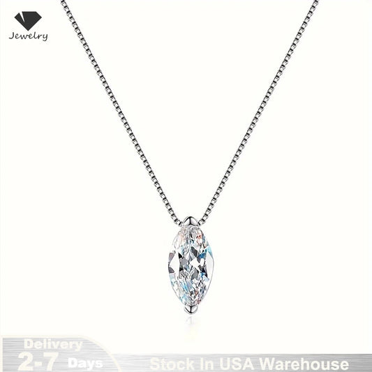 New 5*10mm 1CT Marquise Cut Moissanite Diamond Necklace for Women Certified 925 Sterling Silver Neck Chain Party Jewelry Gift