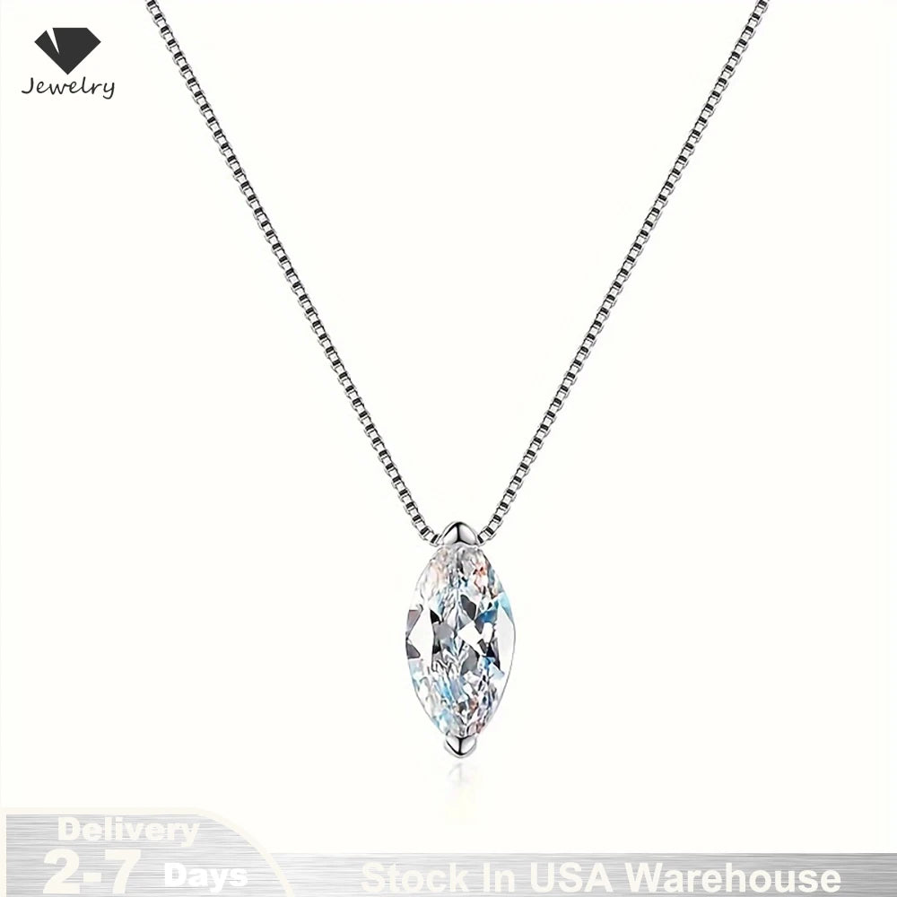 New 5*10mm 1CT Marquise Cut Moissanite Diamond Necklace for Women Certified 925 Sterling Silver Neck Chain Party Jewelry Gift