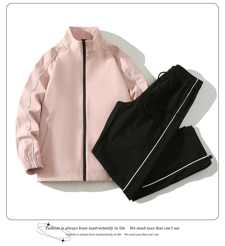Autumn and Spring Fashion Solid Color Windproof Waterproof Sports Suit Men's Casual Loose Comfortable High Quality Two-piece Set