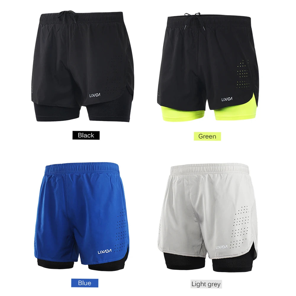 Men's 2-in-1 Running Shorts Quick Drying Breathable Active Training Exercise Jogging Cycle Shorts with Longer Liner