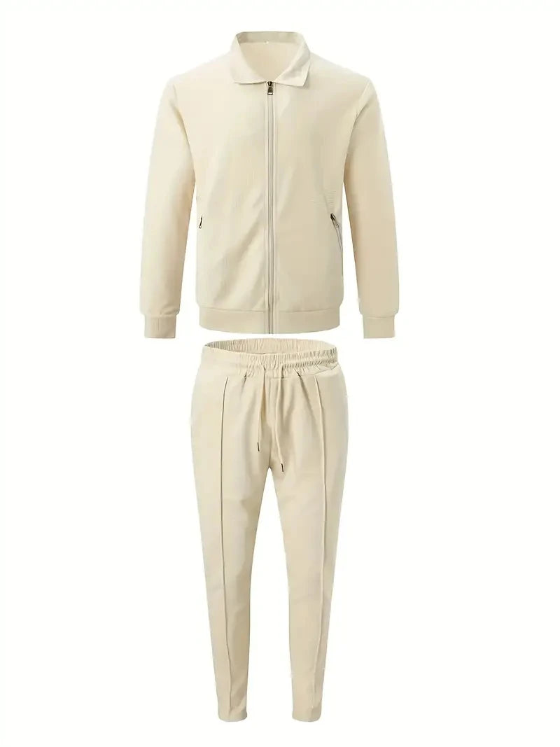 2 Pieces Classic Men's Sportswear Set - Soft, Breathable, Full Zip Tracksuit