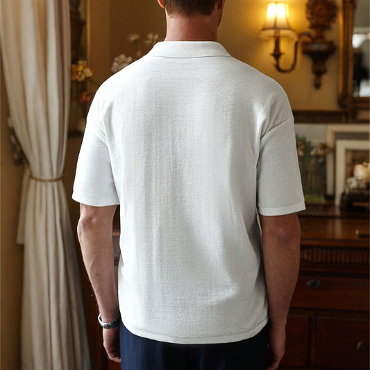 Men's Short Sleeve Summer Knit Lapel Striped Polo Shirt Fashion Light Luxury Popular Knitwear Breathable Top US Size