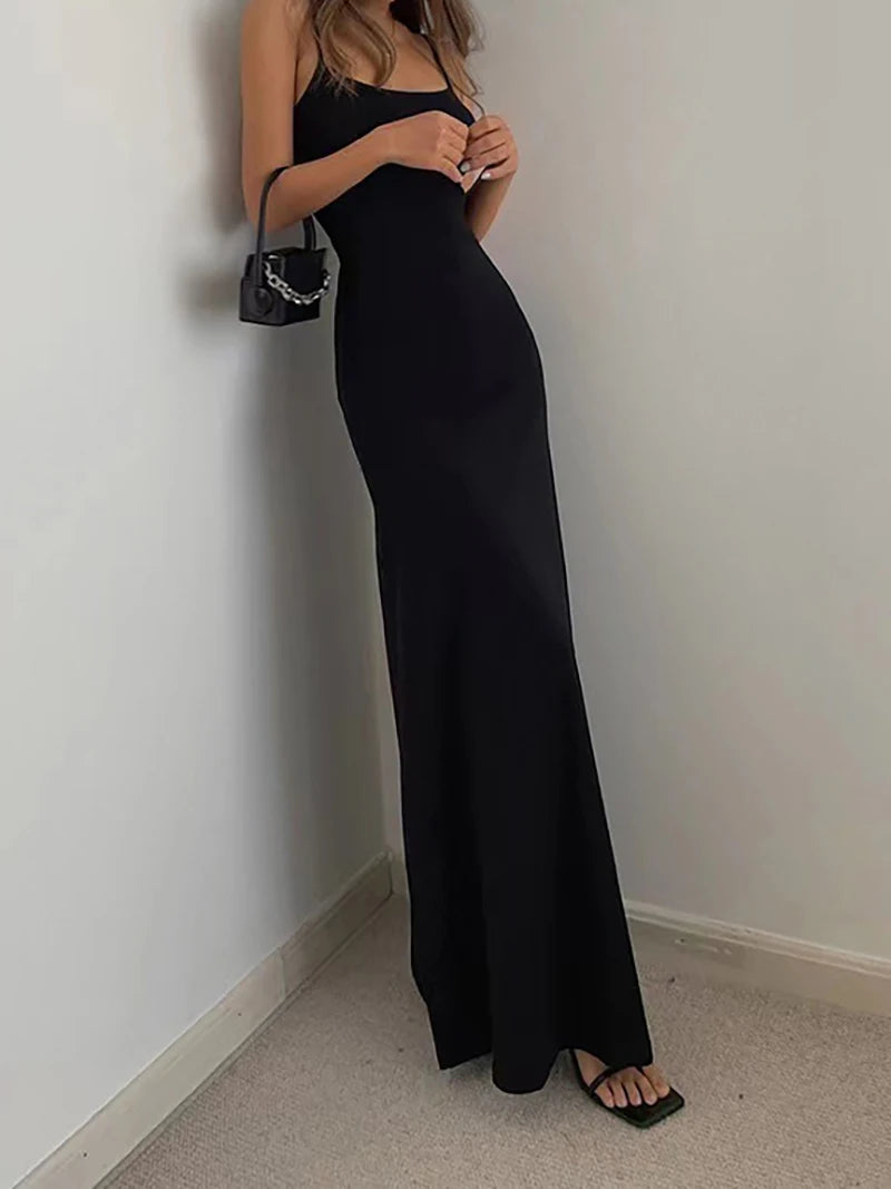 Woman Spring Summer Bodycon Dress Female Sexy Sleeveless Spaghetti Strap Sheath Dress Elegant Backless Evening Dress Long Skirt