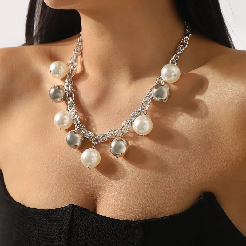 Cross-border Coarse Chain Pearl Pendant Necklace Personality Fashion Temperament Light Luxury Premium Cuban Clavicle Chain