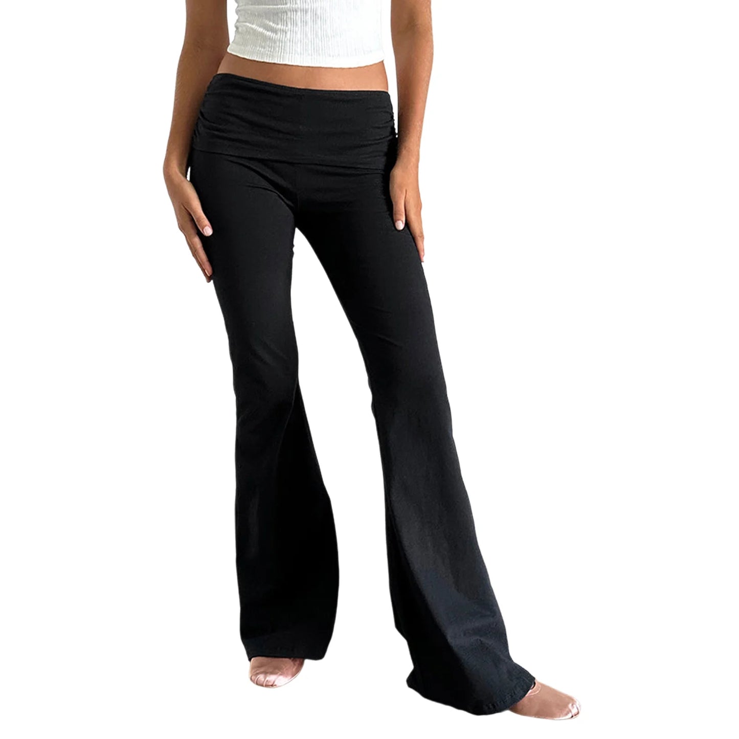 Women s High Waisted Wide Leg Pants Elegant Flare Trousers for Formal Events and Office Wear