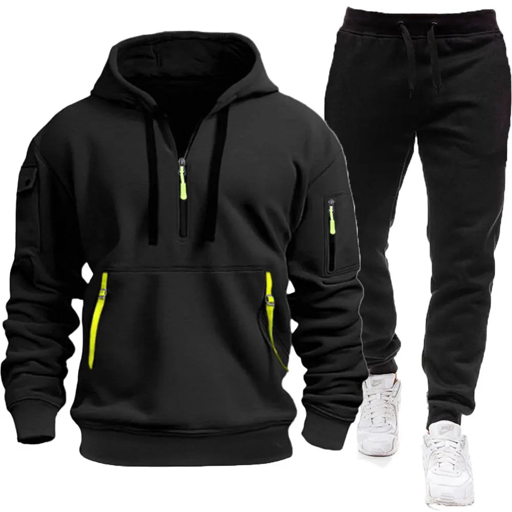 2026 Men's New Autumn and Winter Season Outdoor Leisure Fashion Sports Fitness Trend Hooded Sweatshirt Casual Pants Set