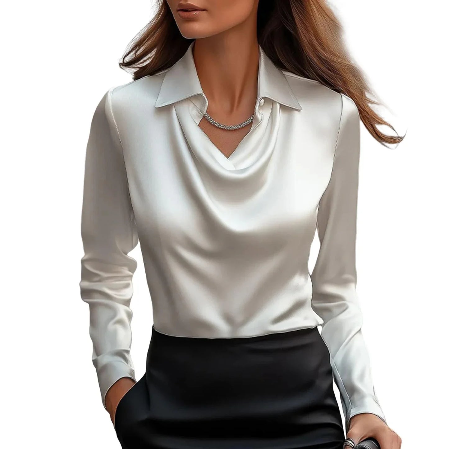 Satin Women Shirt Vintage Long Sleeve Blouse Women Silk Elegant Womens Tops Commuting Luxury White Shirt Autumn Female Clothing