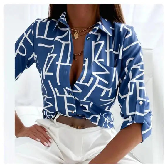 Casual New Long Sleeve Lapel Slim Tops Women Fashion Commute Chic Clothes Blusas Office Ladies Multicolor Printed Blouses Shirts